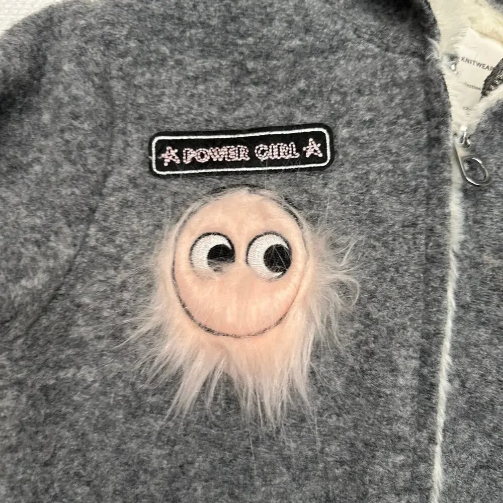 Zara knitwear fuzzy patch felt jacket